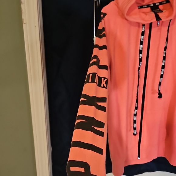 Victoria's Secret Pink Coral colored Hoodie with Black Accents - Picture 4 of 6
